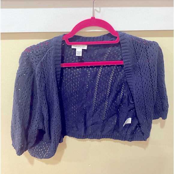 Crochet Navy Crop Sweater for Spring- Medium - Croft & Barrow - soft & cute! - Picture 1 of 3
